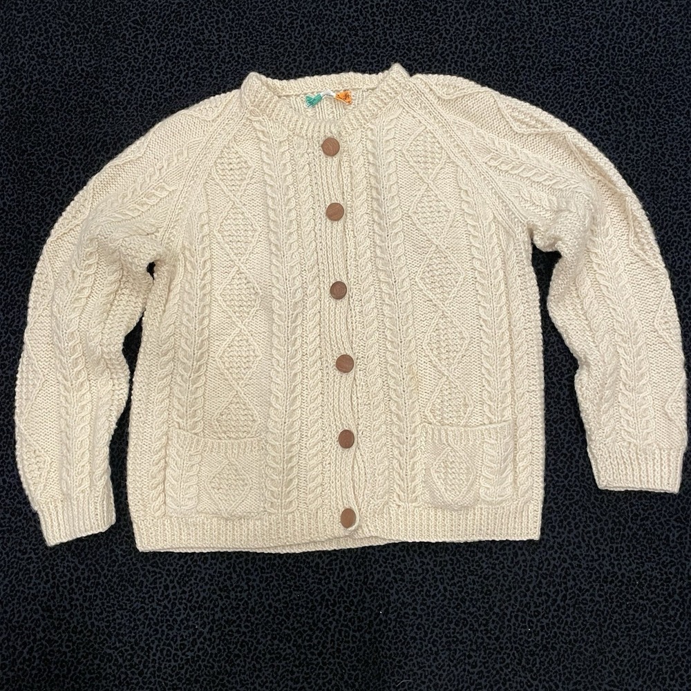 Womens Fisherman Sweater Coastal Preppy Layering Classic Hand Knit M Wool READ